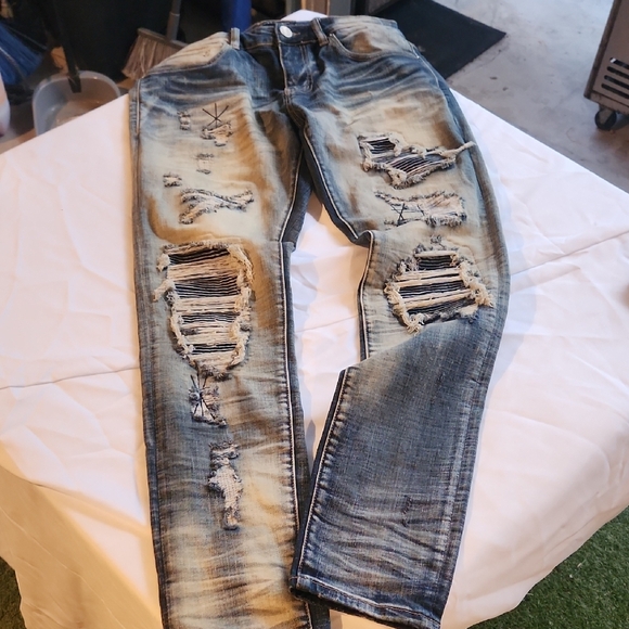 Embellish Distressed Blue Jeans for Men - Picture 1 of 8